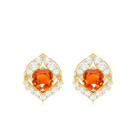 Designer Lab Grown Orange Sapphire Stud Earrings with Diamond