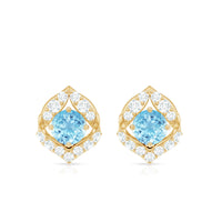 Vintage Inspired Aquamarine Diamond Leaf Earrings