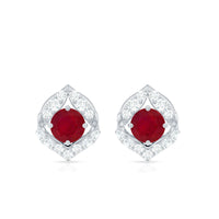 Natural Ruby Diamond Stud Earrings for Women