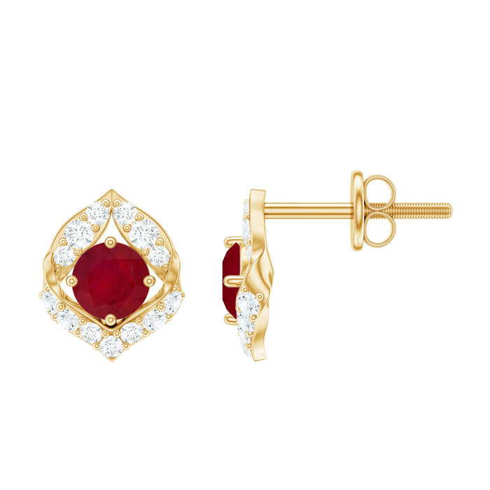 Natural ruby diamond stud earrings for women by Rosec Jewels, featuring sparkling rubies and diamonds on classic earring settings.