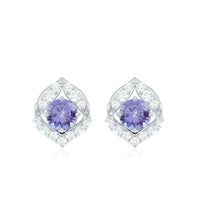 Natural 1 Carat Tanzanite Stud Earrings with Diamond or Women