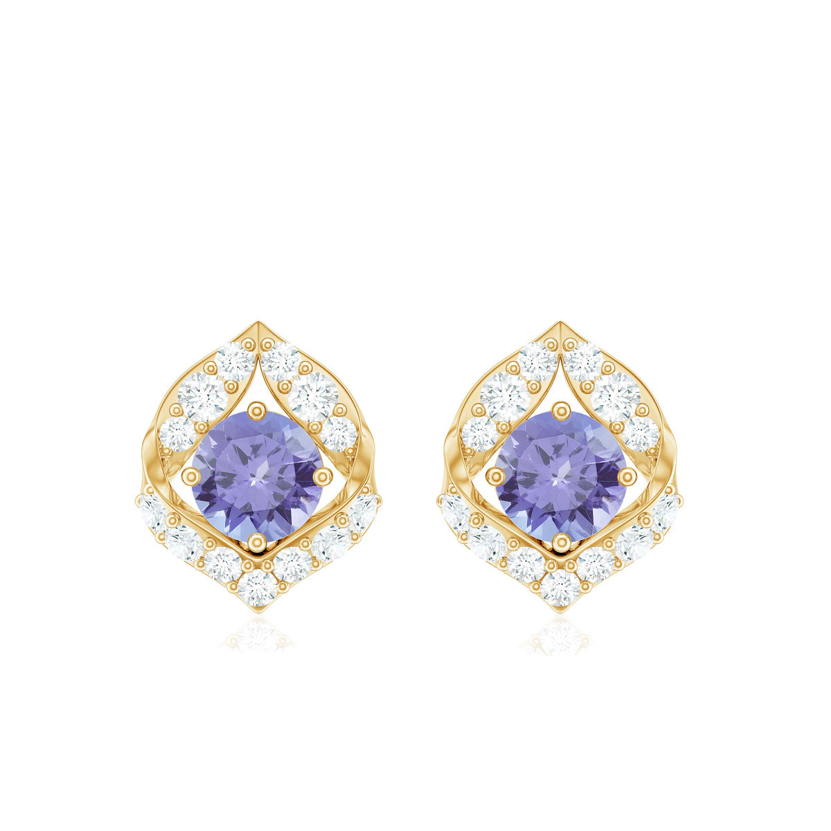 Natural 1 Carat Tanzanite Stud Earrings with Diamond or Women