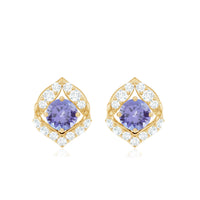 Natural 1 Carat Tanzanite Stud Earrings with Diamond or Women