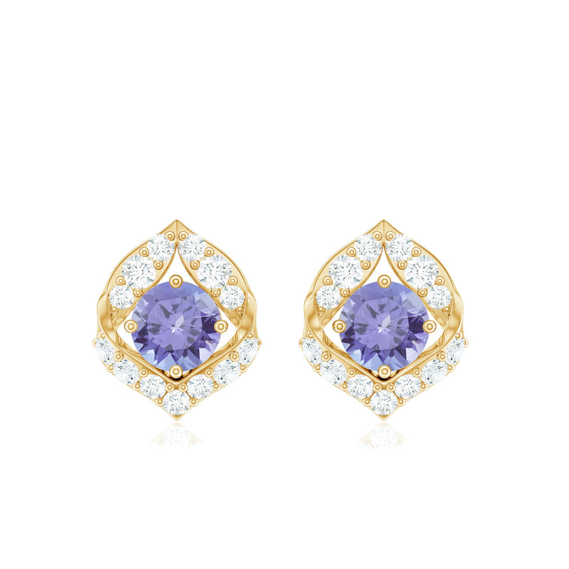 Natural 1 Carat Tanzanite and Diamond Stud Earrings for women by Rosec Jewels, showcasing elegant gemstone and diamond settings.