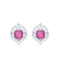 Natural Pink Tourmaline Stud Earrings with Diamond