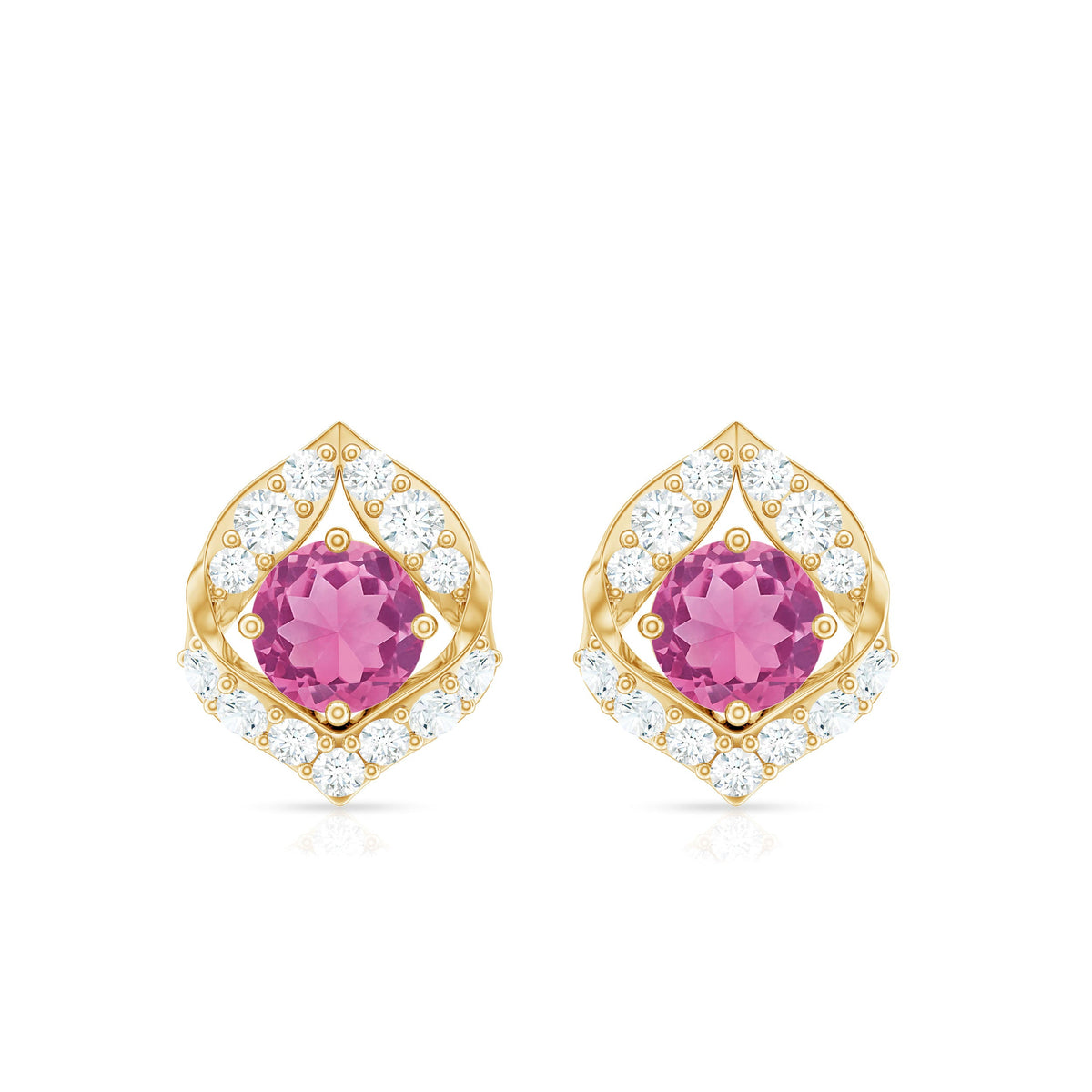 Natural Pink Tourmaline Stud Earrings with Diamond