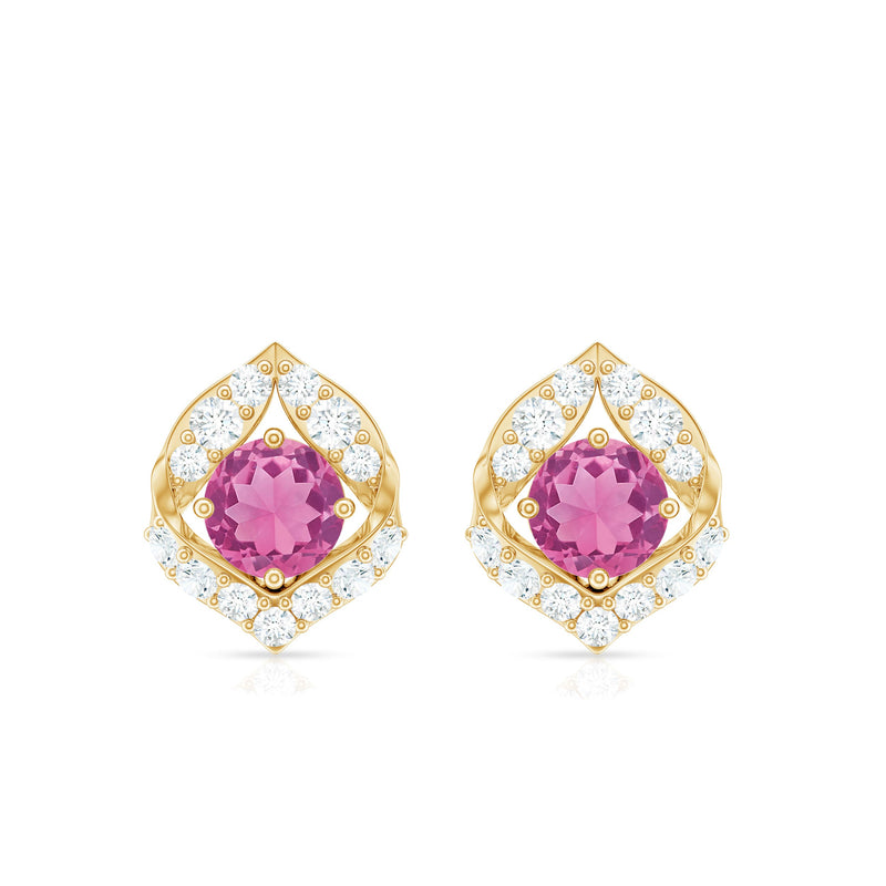 Natural pink tourmaline stud earrings with diamonds from Rosec Jewels, showcasing elegant gemstone and sparkle.