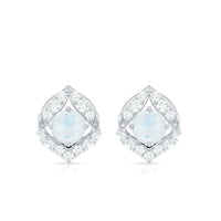 Real Moonstone Diamond Stud Earrings with Screw Back