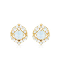 Real Moonstone Diamond Stud Earrings with Screw Back