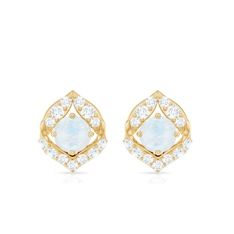 Rosec Jewels real moonstone diamond stud earrings with screw back, showcasing sparkling moonstones and elegant design.