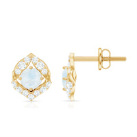 Real Moonstone Diamond Stud Earrings with Screw Back