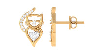 Natural Diamond Cat Stud Earrings with Screw Back