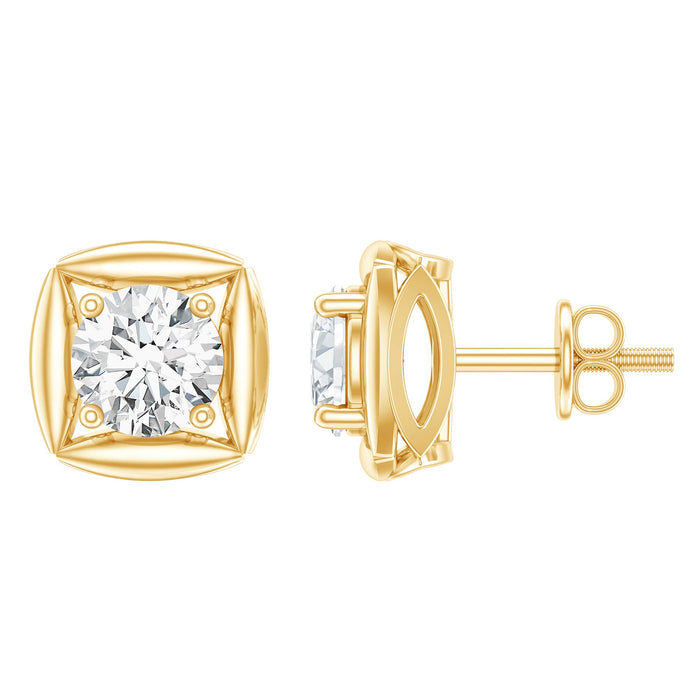 Rosec Jewels 5mm round lab-grown diamond stud earrings with screw back, showcasing sparkling diamonds on a silver setting.
