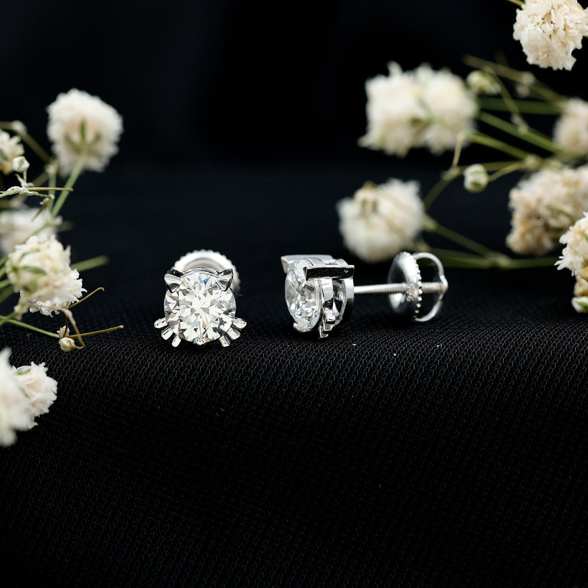 Certified 6MM Lab Grown Diamond Cute Cat Earrings