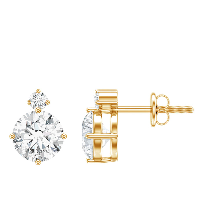 Rosec Jewels Lab 6 mm round diamond solitaire stud earrings featuring sparkling diamond gemstones on silver settings.