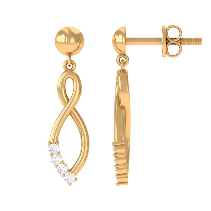 Rosec Jewels certified moissanite infinity drop earrings with screw back and sparkling gemstone details.