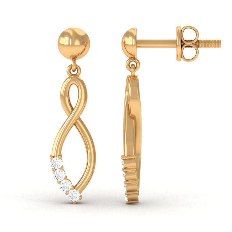 Certified Moissanite infinity drop earrings with screw back from Rosec Jewels, featuring sparkling moissanite stones and elegant design.