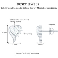 Heart Shape Lab Grown Diamond Minimal Stud Earrings with Screw Back