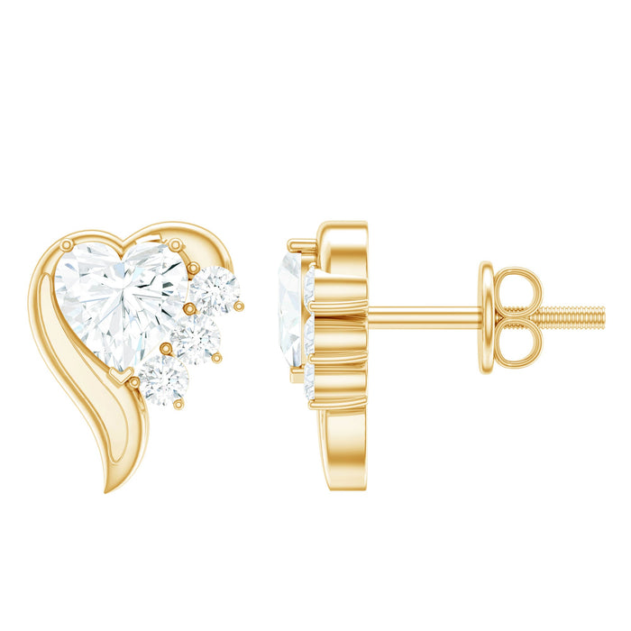 Heart-shaped lab-grown diamond stud earrings with screw back from Rosec Jewels, showcasing elegant minimal jewelry design