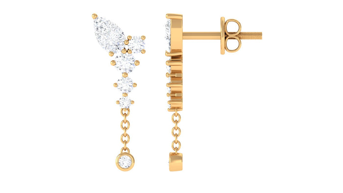 Rosec Jewels Certified Moissanite Chain Dangle Earrings featuring sparkling moissanite stones on elegant chain links.
