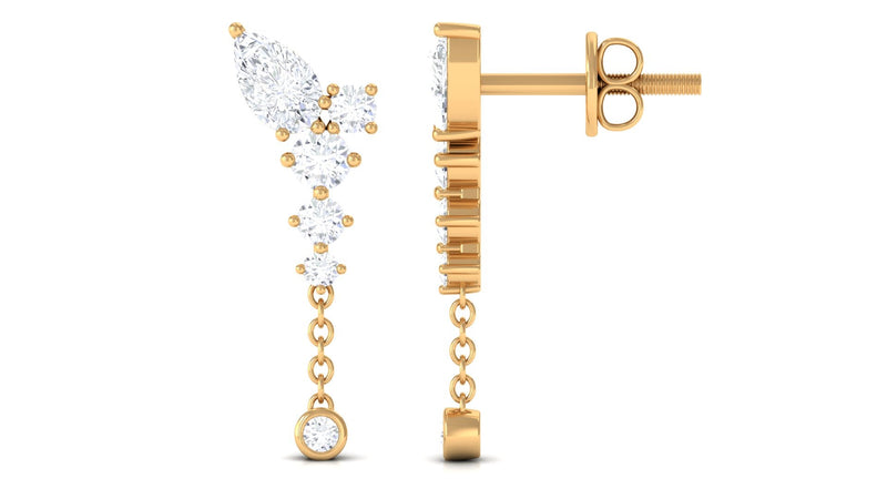 Certified Moissanite chain dangle earrings by Rosec Jewels featuring sparkling moissanite stones and elegant design.