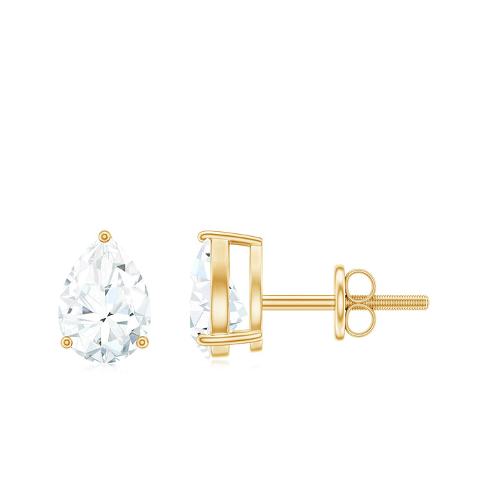 Pear-shaped lab-grown diamond solitaire stud earrings from Rosec Jewels, featuring sparkling diamond accents on sleek earrings.