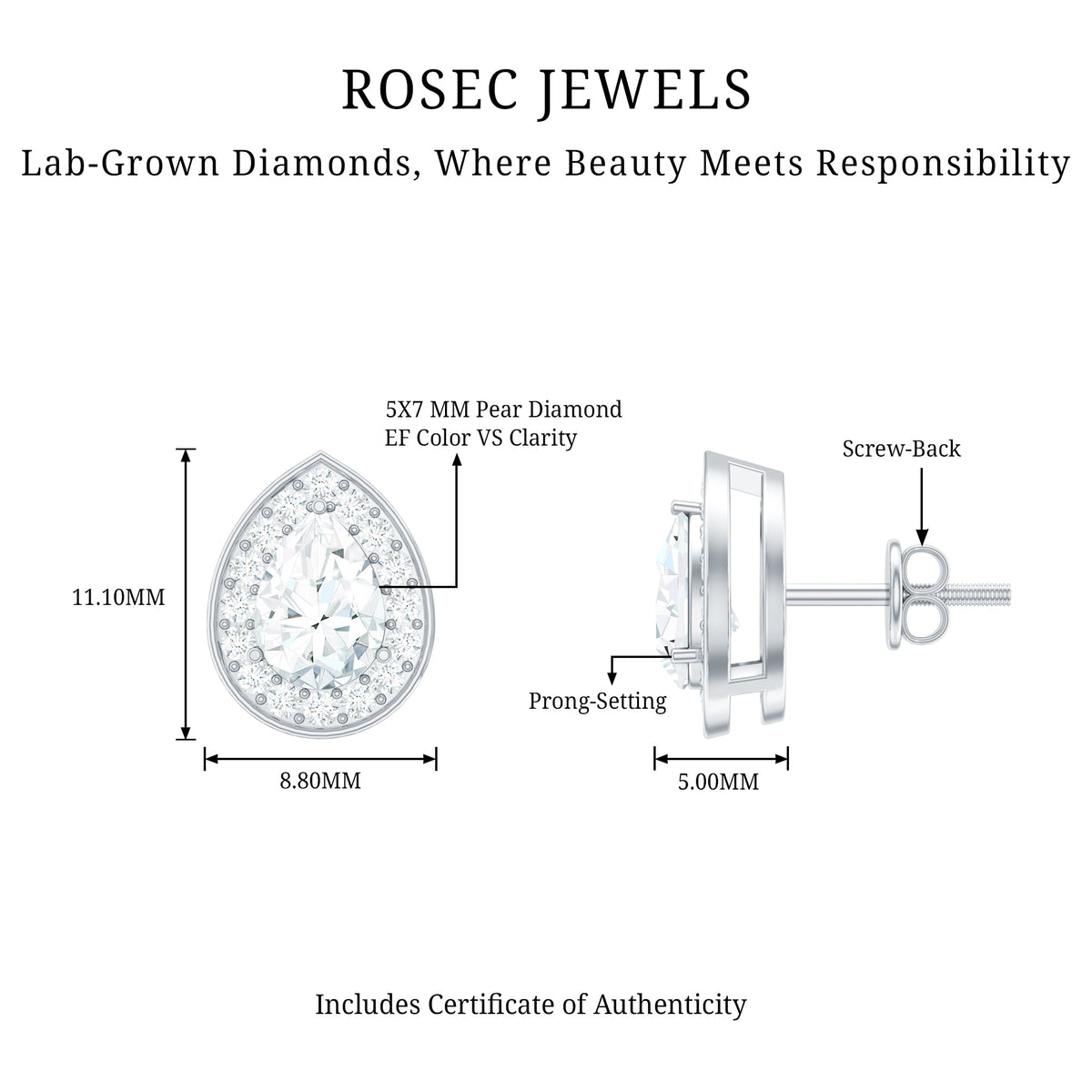 Pear Shape Lab Grown Diamond Classic Halo Stud Earrings