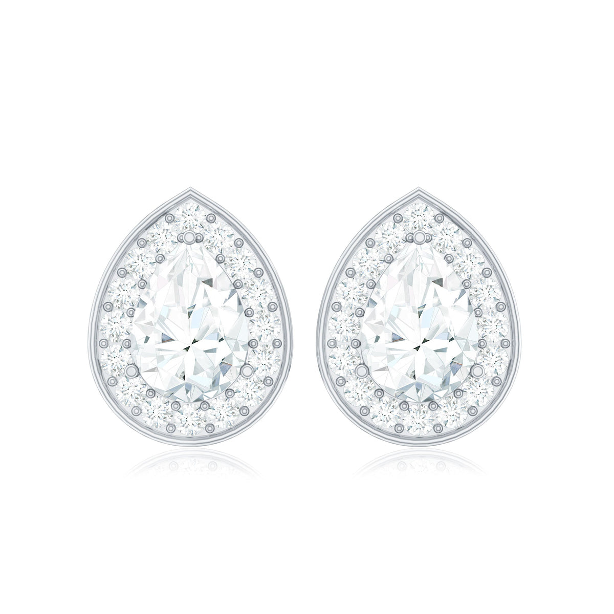 Pear Shape Lab Grown Diamond Classic Halo Stud Earrings