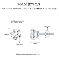 Lab Grown Diamond Solitaire Stud Earrings with Screw Back