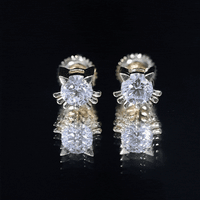 Cute Cat Stud Earrings with Lab Grown Diamond