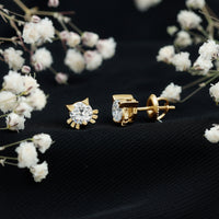 Cute Cat Stud Earrings with Lab Grown Diamond