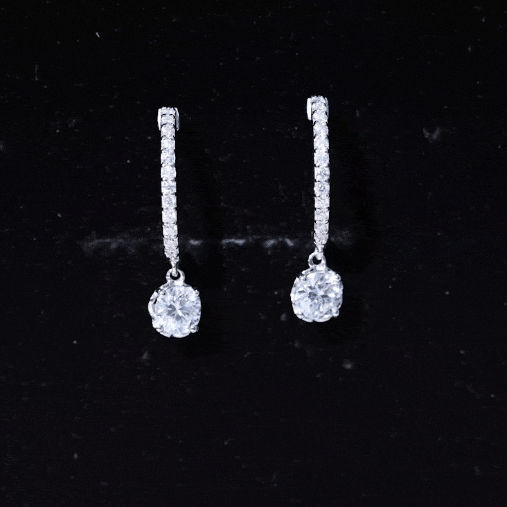 Yellow lab grown diamond hoop drop earrings by Rosec Jewels, minimalist gold earrings with sparkling diamonds.