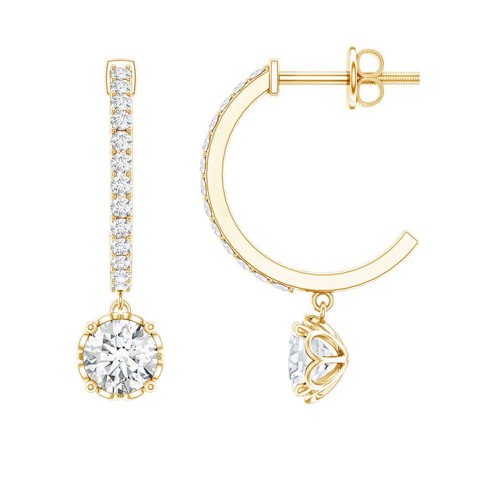 Rosec Jewels lab-grown diamond hoop drop earrings with minimal design, featuring sparkling diamonds and sleek gold hoops.