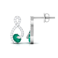 Natural Emerald Diamond Infinity Earrings with Screw Back