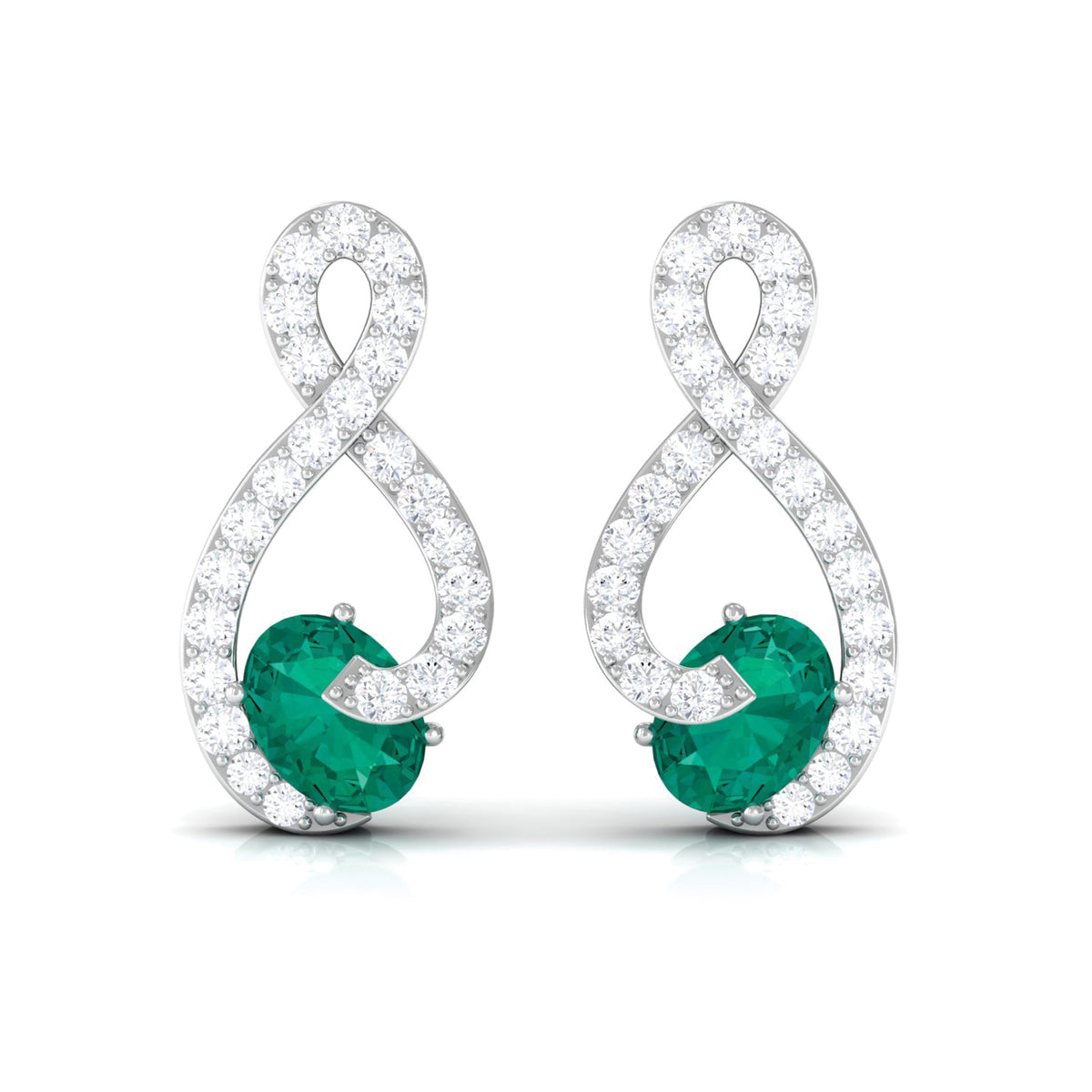 Natural Emerald Diamond Infinity Earrings with Screw Back