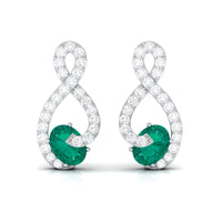 Natural Emerald Diamond Infinity Earrings with Screw Back
