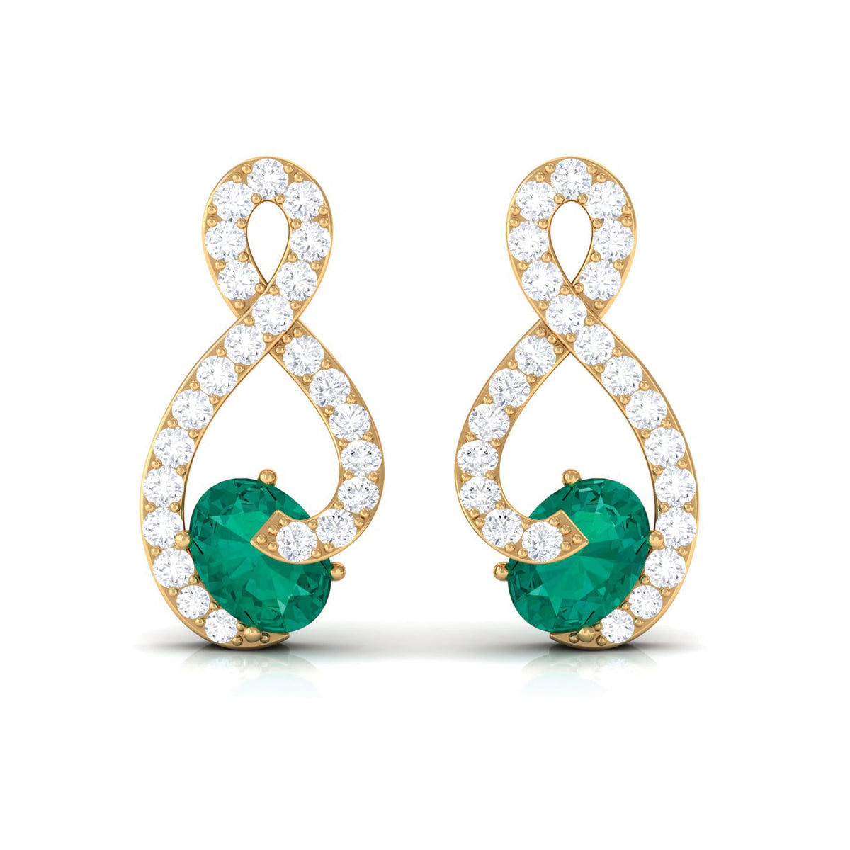 Natural Emerald Diamond Infinity Earrings with Screw Back