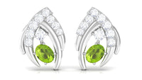Natural Peridot Stud Earrings with Diamond for Women