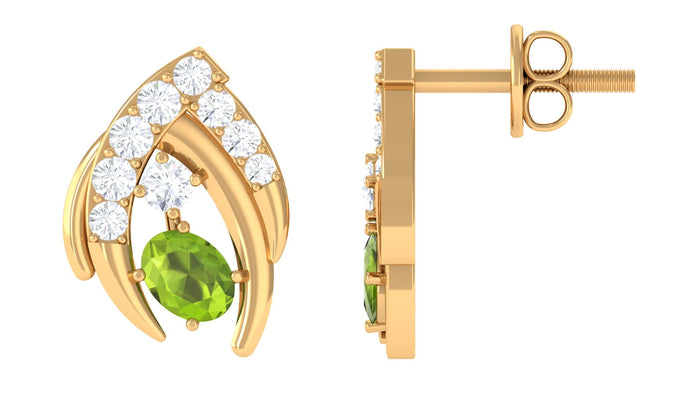 Natural peridot stud earrings with diamonds for women, featuring green gemstones and sparkling accents by Rosec Jewels.