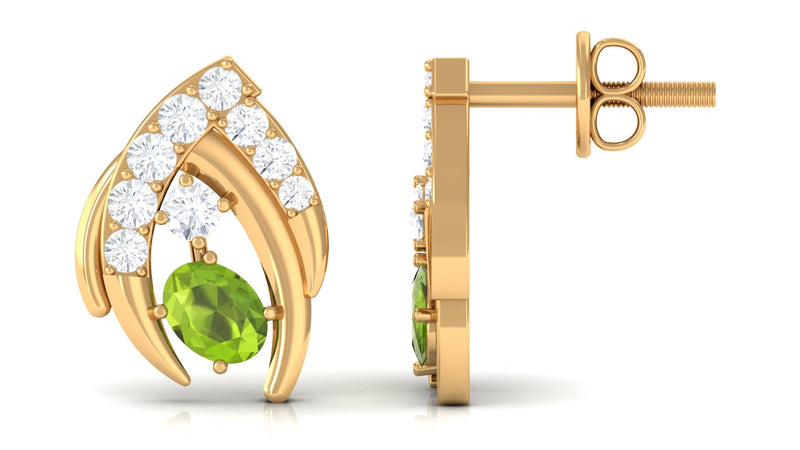 Natural peridot stud earrings with diamonds for women, featuring rosec Jewels' elegant earring design.