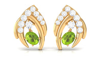 Natural Peridot Stud Earrings with Diamond for Women