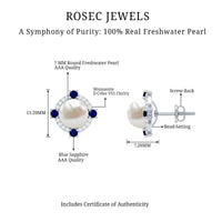 Vintage freshwater pearl earrings with blue sapphire accents by Rosec Jewels, featuring elegant design and classic style.