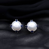 Certified Cultured Pearl and Sapphire Bridal Stud Earrings