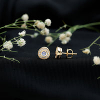 Antique Style Tanzanite and Diamond Halo Stud Earrings