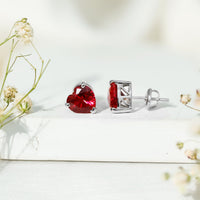 Heart Shape Lab Created Ruby Solitaire Stud Earrings
