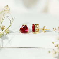 Heart Shape Lab Created Ruby Solitaire Stud Earrings
