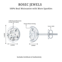 Minimalist 0.63 Carat Round Moissanite Solitaire Stud Earrings