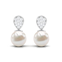 Real Freshwater Pearl and Diamond Minimal Drop Earrings