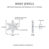 Certified Diamond Snowflake Stud Earrings with Screw Back