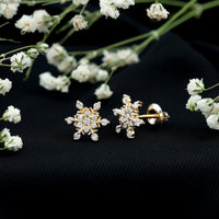 Certified Diamond Snowflake Stud Earrings with Screw Back